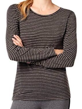 NWT Ideology Striped Long Sleeve Crewneck Top - Gray & Charcoal